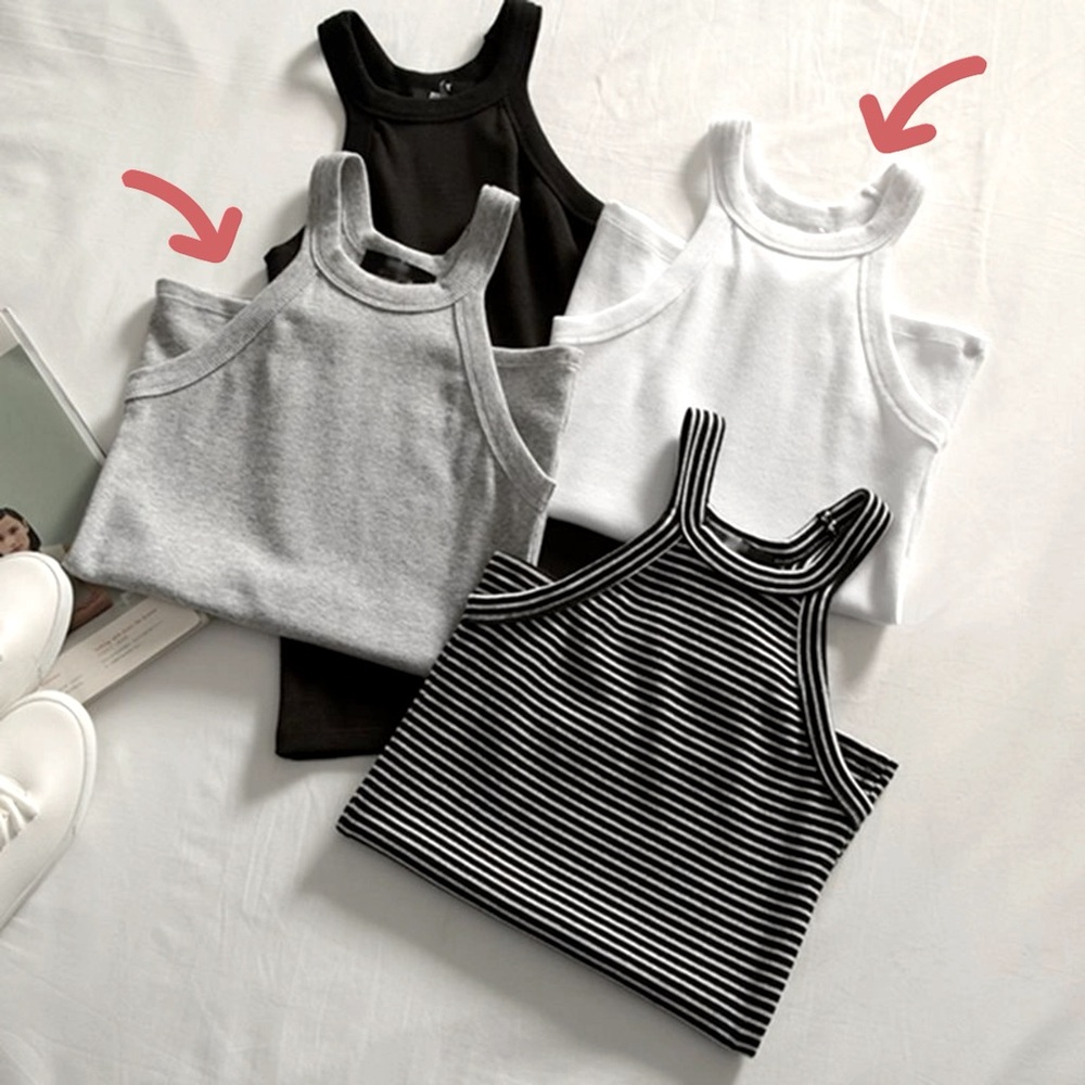 Windflower - Gray and White Halter Tank Tops